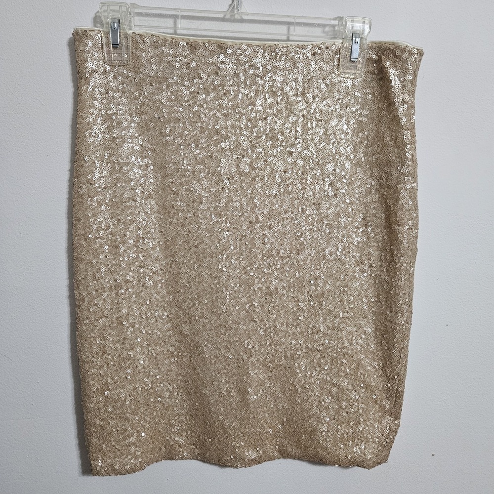 Sweet Rain Champagne Gold Full Sequin Pencil Mini Skirt • Women's Size Large